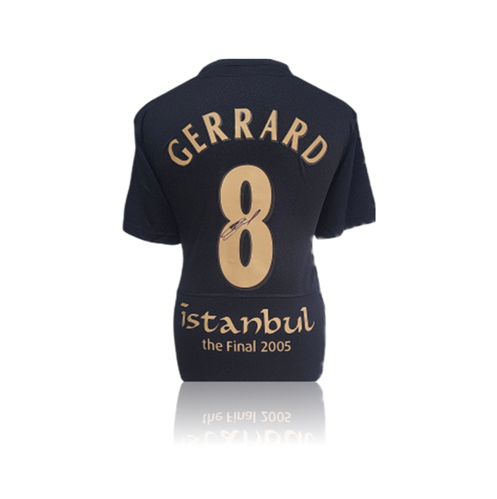 Steven Gerrard Hand Signed Liverpool 2005 Black/Gold 'Istanbul' #8 Shirt in AAA Gift Box