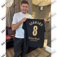 Steven Gerrard Hand Signed Liverpool 2005 Black/Gold 'Istanbul' #8 Shirt in AAA Gift Box
