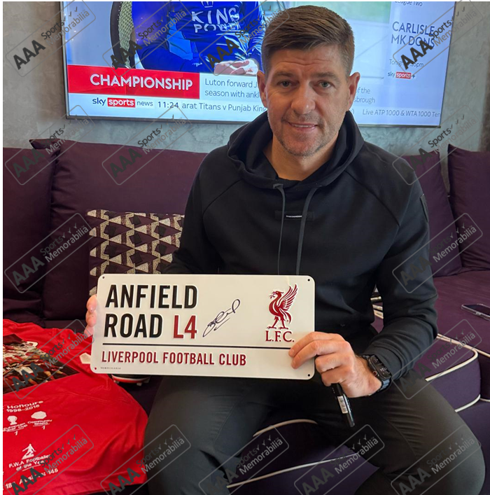 Steven Gerrard Hand Signed ANFIELD ROAD Sign in Deluxe Classic Frame