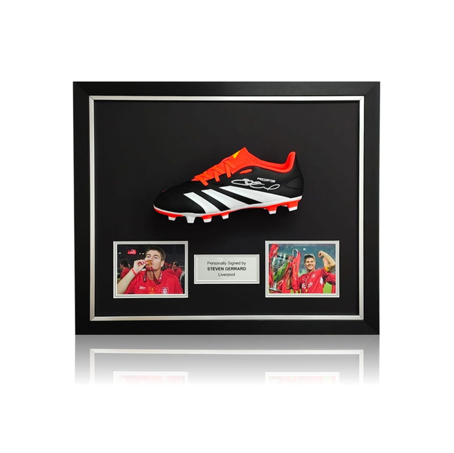 Steven Gerrard Hand Signed BLACK/WHITE/RED Adidas Predator Football Boot In Deluxe Dome Frame