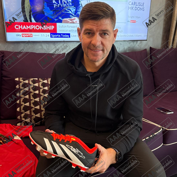 Steven Gerrard Hand Signed BLACK/WHITE/RED Adidas Predator Football Boot In Acrylic Display Case