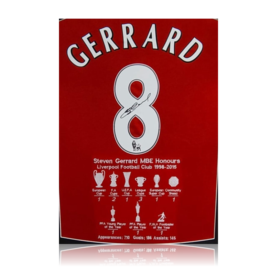 Steven Gerrard Hand Signed #8 Career Honours Presentation in Deluxe Classic Frame