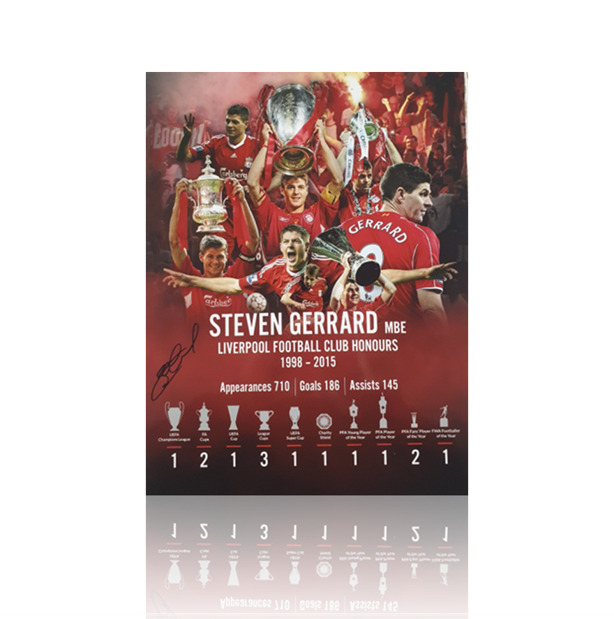 Steven Gerrard Hand Signed 12" X 16" Career Honours Montage