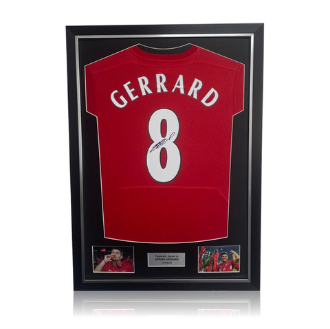 Steven Gerrard Hand Signed Liverpool 2005 ISTANBUL #8 Shirt in Deluxe Classic Frame