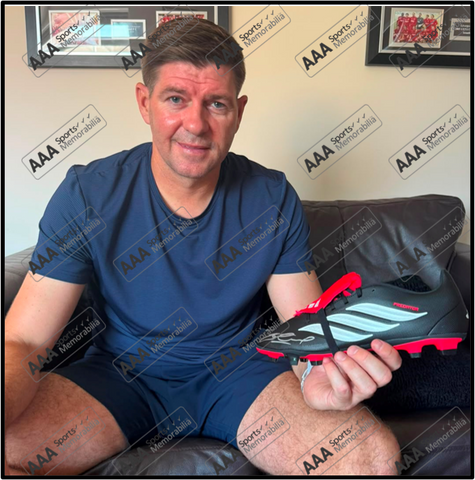 Steven Gerrard Hand Signed BLACK/WHITE/RED Adidas Predator Football Boot In Acrylic Display Case