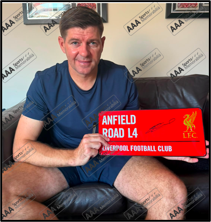 Steven Gerrard Hand Signed Red ANFIELD ROAD Sign