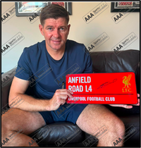 Steven Gerrard Hand Signed Red ANFIELD ROAD Sign