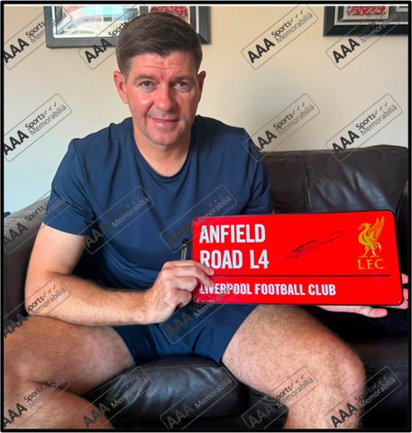 Steven Gerrard Hand Signed Red ANFIELD ROAD Sign in Deluxe Classic Frame