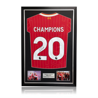 Arne Slot Hand Signed Liverpool 2024-25 CHAMPIONS #20 Home Shirt In Deluxe Classic Frame