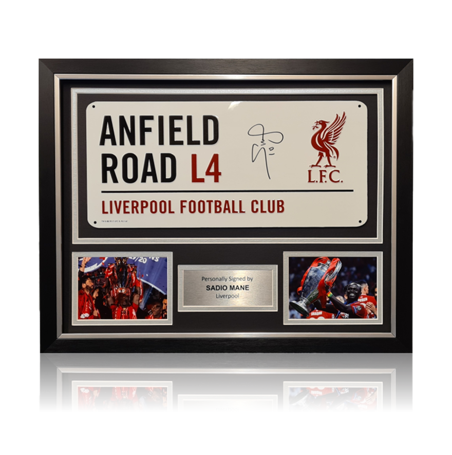 Sadio Mane Hand Signed Anfield Road Sign In Deluxe Classic Frame