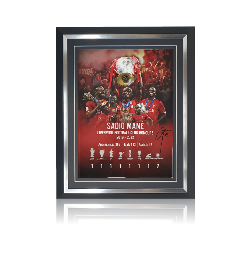 Sadio Mane Hand Signed 12" x 16" Montage in Classic Frame