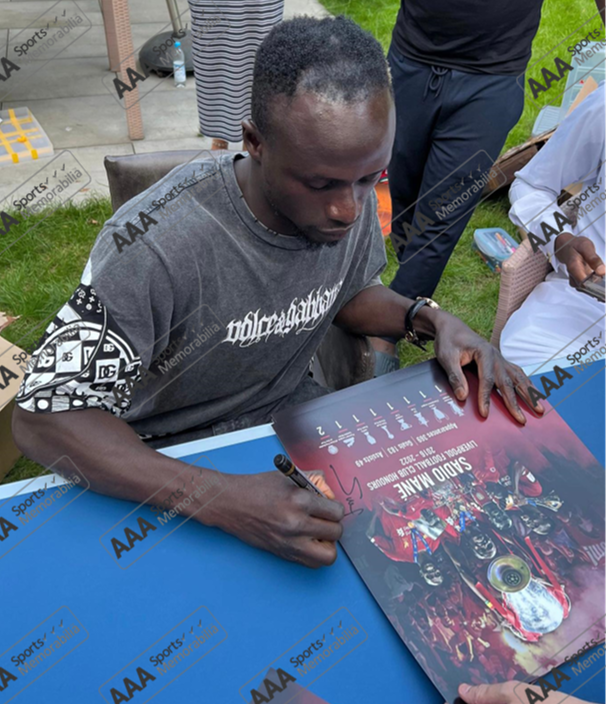 Sadio Mane Hand Signed 12" x 16" Montage in Classic Frame