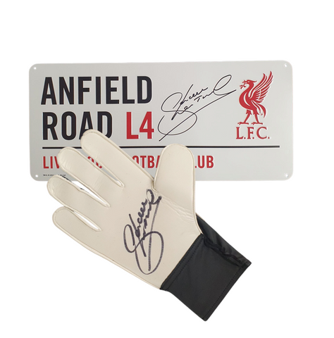 Sander Westerveld Hand Signed ANFIELD ROAD Sign & BLACK Glove Bundle.