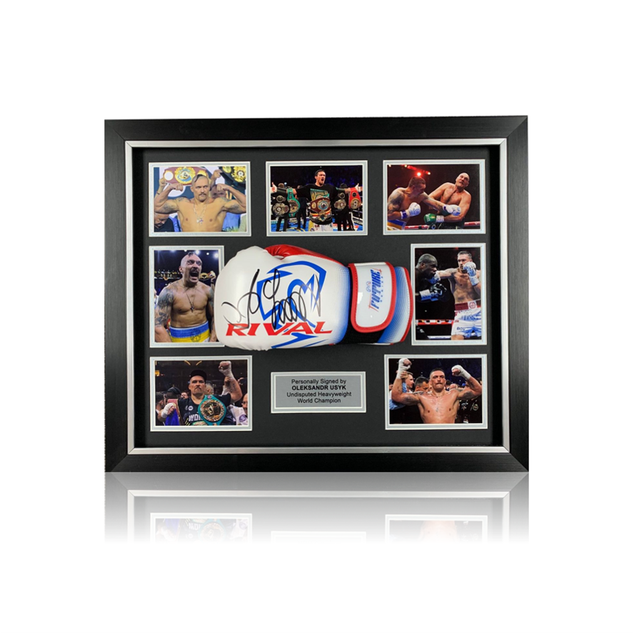 Oleksandr Usyk Hand Signed Red/White/Blue RIVAL Boxing Glove in Deluxe Classic Acrylic Dome Frame