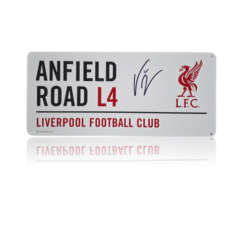 Víctor Munoz Hand Signed Anfield Road Sign