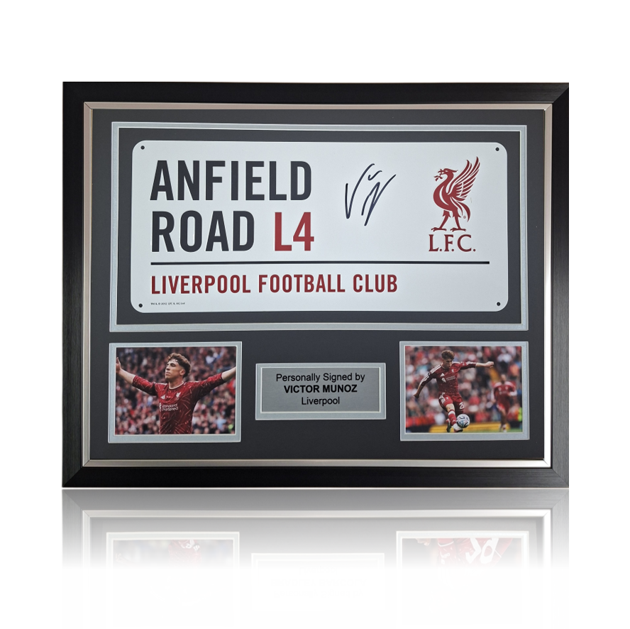Víctor Munoz Hand Signed Anfield Road Sign In Classic Frame