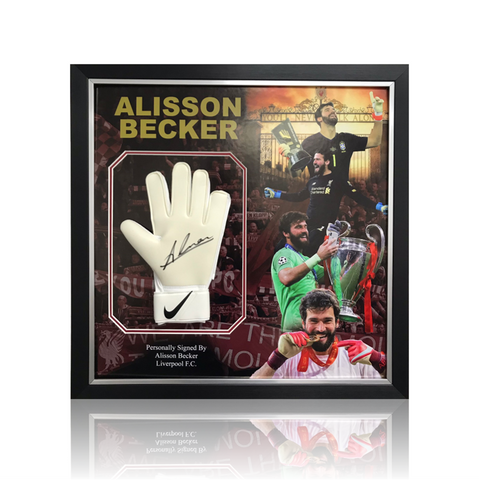 Alisson Becker Hand Signed Nike MATCH Goalkeepers Glove In Deluxe Montage Framing