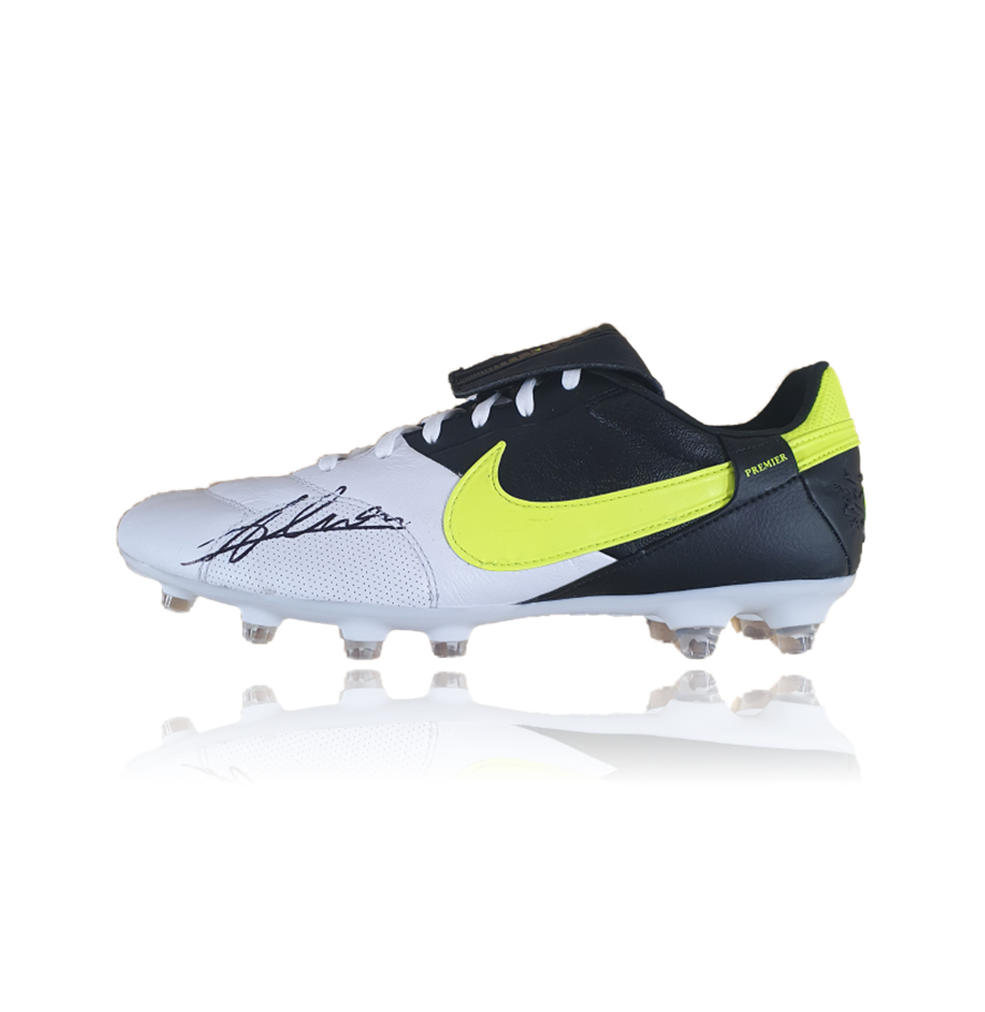 Alisson Becker Hand Signed White Yellow Nike Premier 3 Football Boot I AAA Sports Memorabilia
