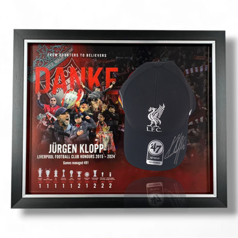 Jurgen Klopp Hand Signed '47' German Flag Cap & Honours In Deluxe Classic Dome Frame