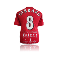 Steven Gerrard Hand Signed Liverpool 2005 ISTANBUL #8 Career Stats Shirt in AAA Gift Box
