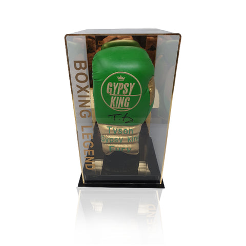 Tyson Fury Signed ‘Gypsy King’ Green/Gold Boxing Glove in TYSON FURY Acrylic Display Case