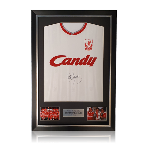 Kenny Dalglish  1990 Liverpool Away Shirt in Deluxe Classic Frame