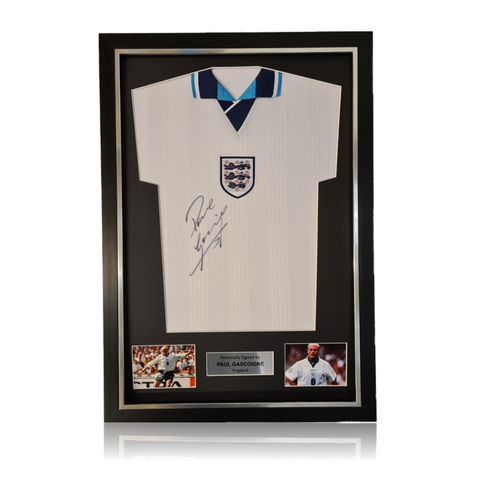 Paul Gascoigne Hand Signed England 1996 Home Shirt in Deluxe Classic Frame