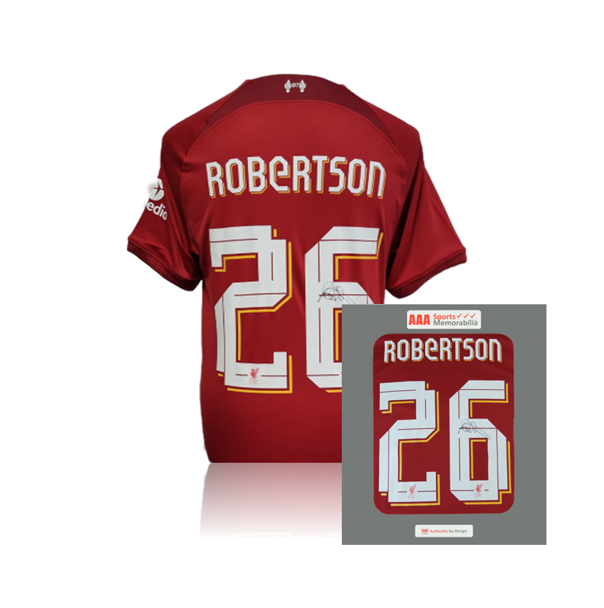 Andy Robertson Hand Signed Liverpool 2022 23 Home Shirt in AAA Gift Box