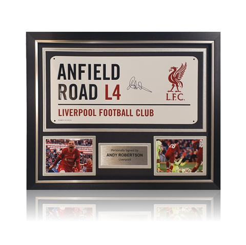 Andy Robertson Hand Signed Anfield Road Sign In Deluxe Classic Frame
