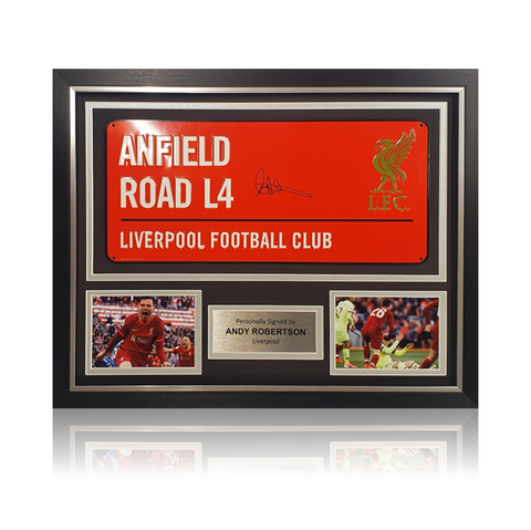 Andy Robertson Hand Signed RED Anfield Road Sign In Deluxe Classic Frame