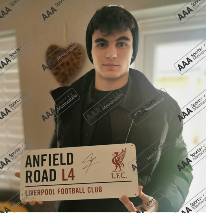 Stefan Bajcetic Hand Signed Anfield Road Sign