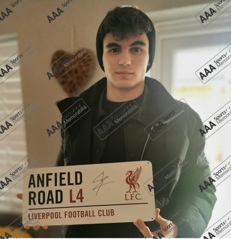 Stefan Bajcetic Hand Signed Anfield Road Sign In Classic Frame