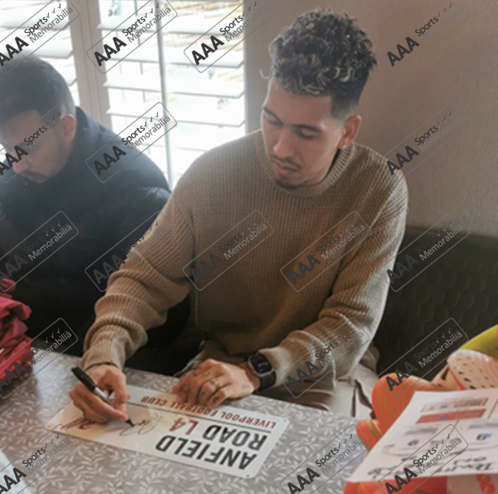 Roberto Firmino Hand Signed Anfield Road Sign In Classic Frame