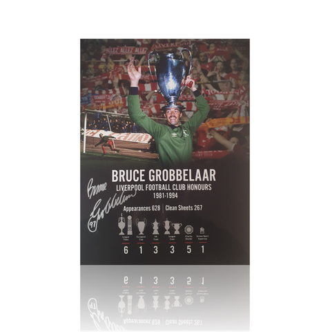 Bruce Grobbelaar Hand Signed LFC Career Stats Montage 16 x12