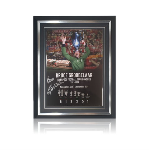 Bruce Grobbelaar Hand Signed LFC Career Stats Montage 16 x12 in Classic Frame