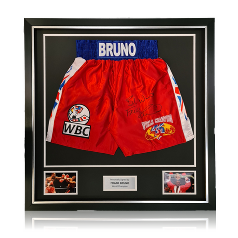 Frank Bruno Hand Signed Fight Replica Boxing Shorts In Deluxe Classic Frame