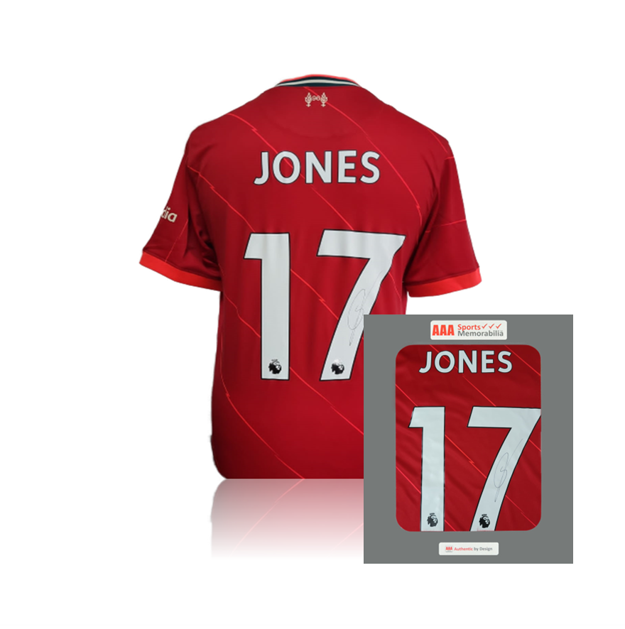 Curtis Jones hand signed Liverpool 2021/22 Home Shirt in AAA Gift Box