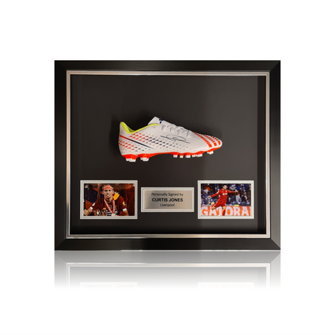 Curtis Jones hand signed WHITE Adidas Football Boot in Classic Dome Frame