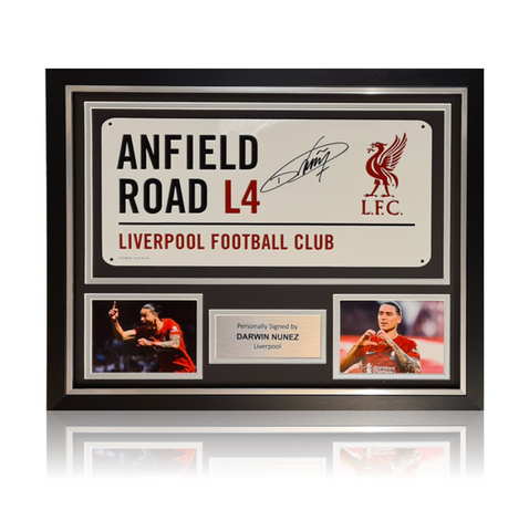 Darwin Nunez Hand Signed 'Anfield Road' Sign In Deluxe Classic Frame