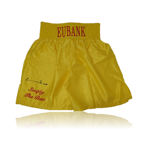 Chris Eubank Snr HAND Signed ‘TRADEMARK’ Yellow Boxing Shorts