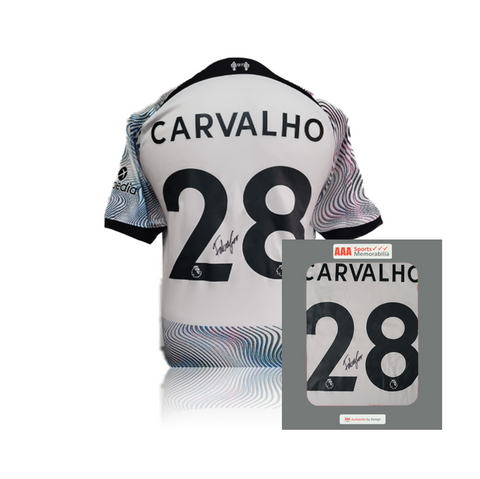 Fabio Carvalho Hand Signed Liverpool 2022-23 Away Shirt in AAA Gift Box