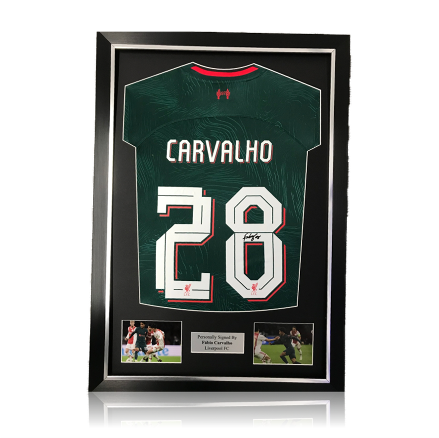 Fabio Carvalho Hand Signed Liverpool 2022-23 3rd Shirt in Deluxe Classic Frame