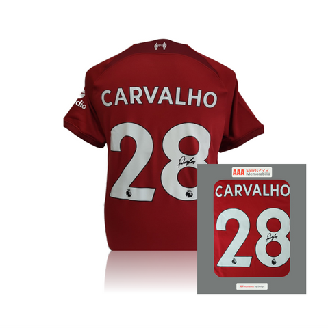 Fabio Carvalho Hand Signed Liverpool 2022-23 Home Shirt in AAA Gift Box