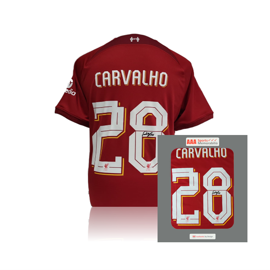 Fabio Carvalho Hand Signed Liverpool 2022-23 Home Shirt in AAA Gift Box