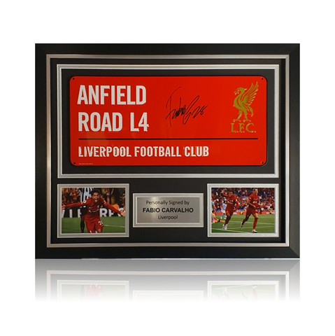 Fabio Carvalho Hand Signed RED Anfield Road Sign In Deluxe Classic Frame