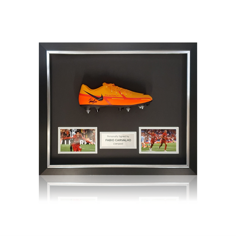 Fabio Carvalho Hand Signed ORANGE Nike Football Boot In Deluxe Classic Dome Frame