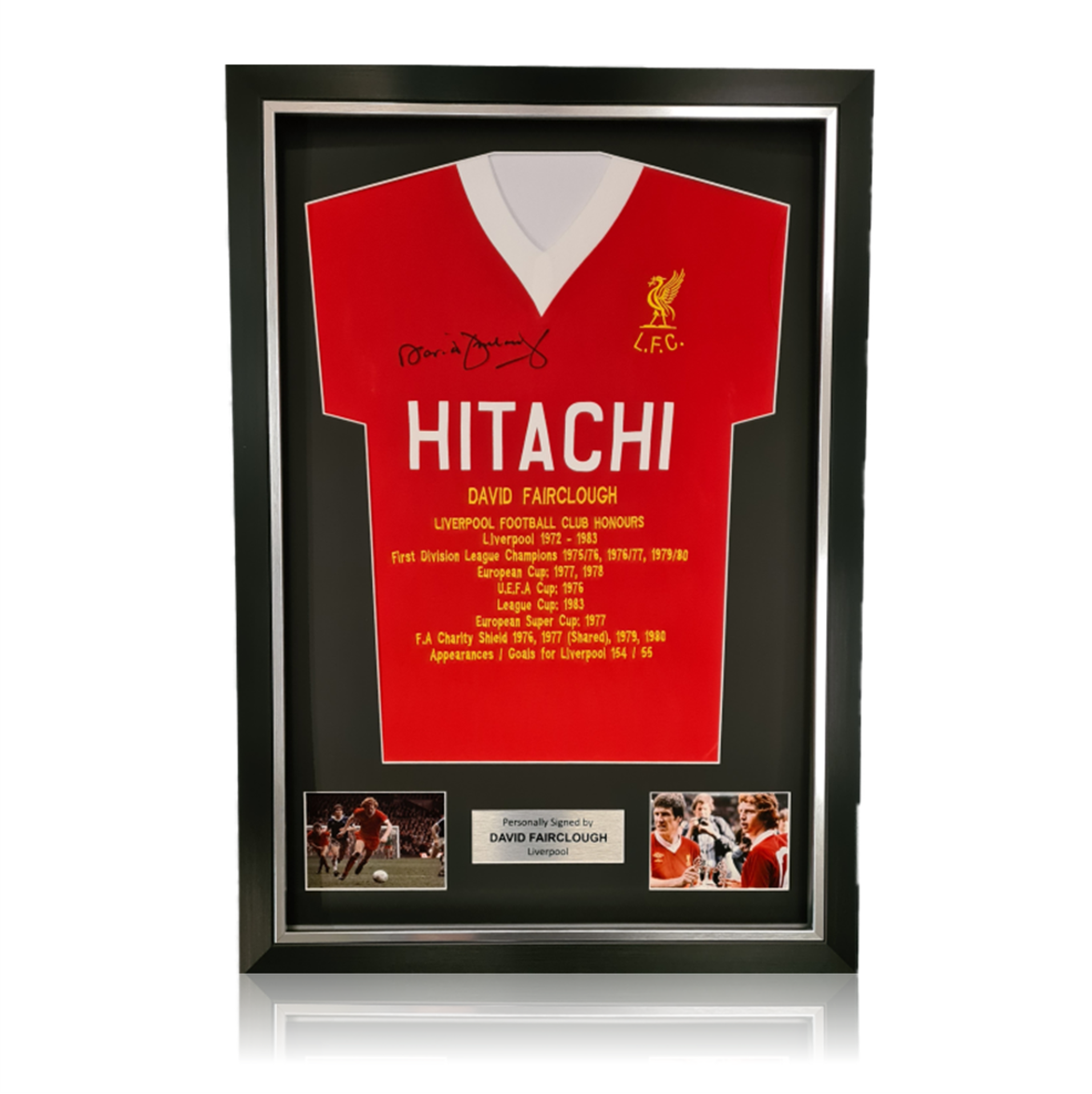 David Fairclough Hand Signed HITACHI Honours Shirt in Deluxe Classic Frame