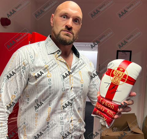 Tyson Fury Signed ‘Gypsy King’ George Cross Boxing Glove In Acrylic Display Case.