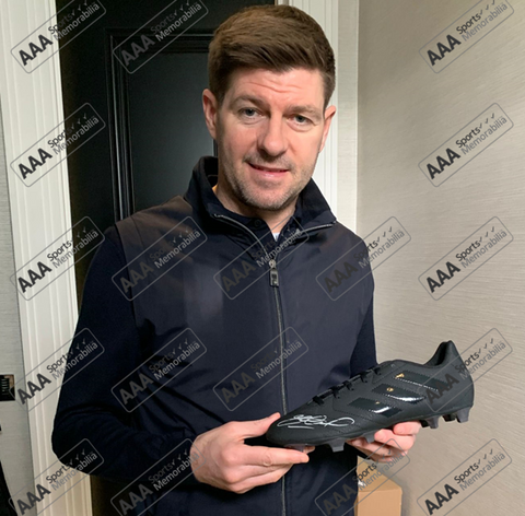 Steven Gerrard Hand Signed BLACK Adidas Football Boot In Acrylic Display Case