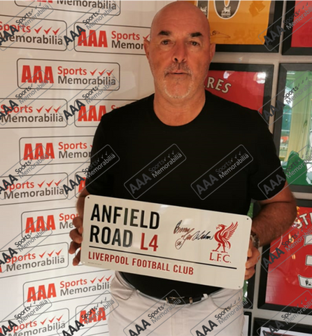 Bruce Grobbelaar Hand Signed ‘Anfield Road’ Metal Sign In Deluxe Classic Frame